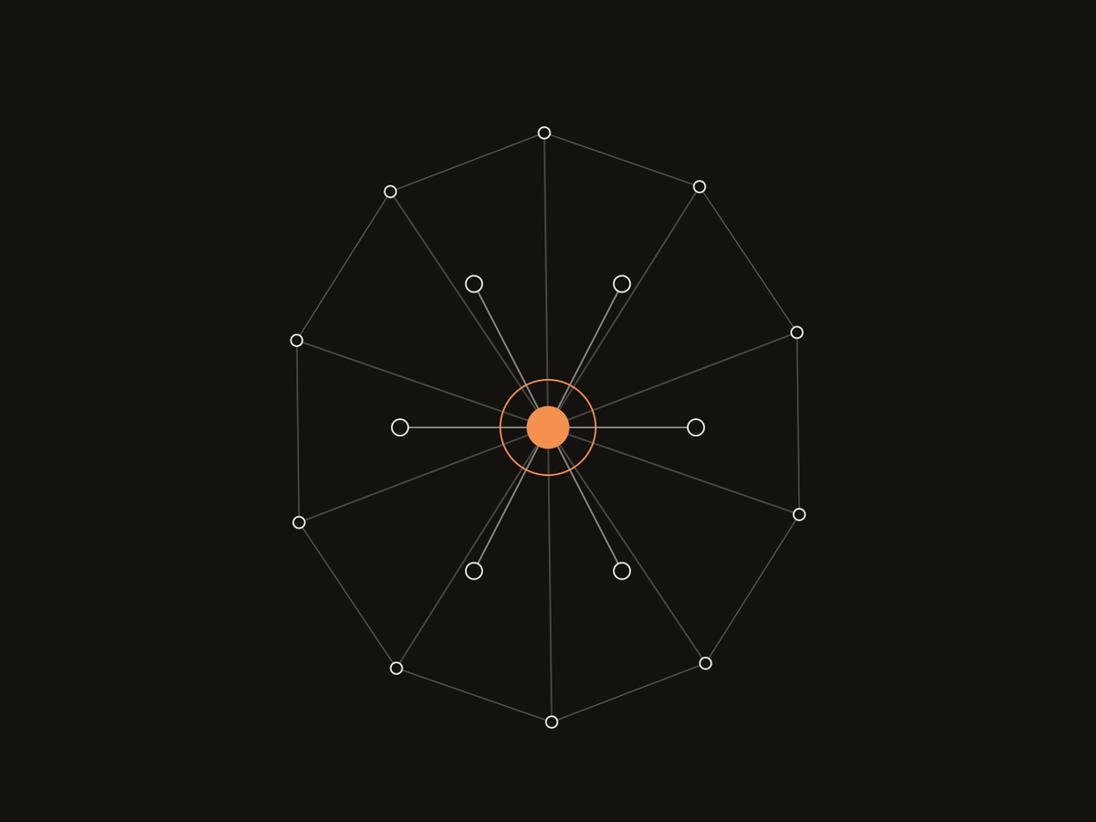 Abstract line drawing: a central point connected outward to a network of points